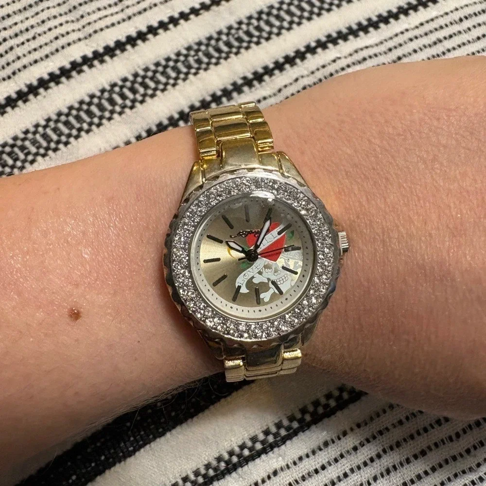 Ed Hardy Y2K Watch Love Kills Slowly Gold Rhinestone NWT‎ Deadstock